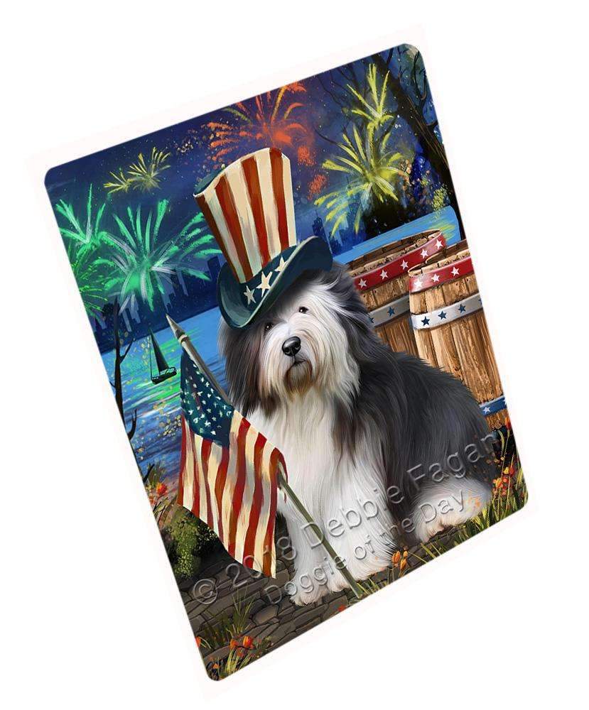 4Th Of July Independence Day Fireworks Old English Sheepdog At The Lake Blanket Blnkt74919