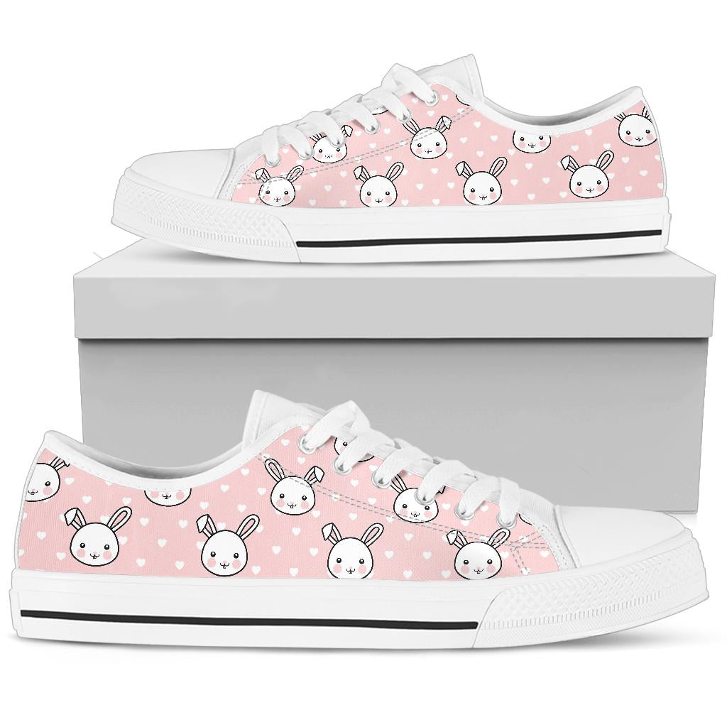 Rabbit Pattern Print Design Rb02 White Bottom Low Top Shoes