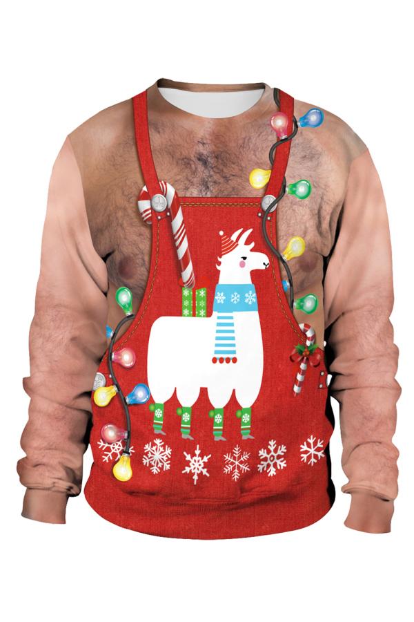 Unifinz Llama Christmas Sweater Llama Red Apron Costume Ugly Sweater 2022