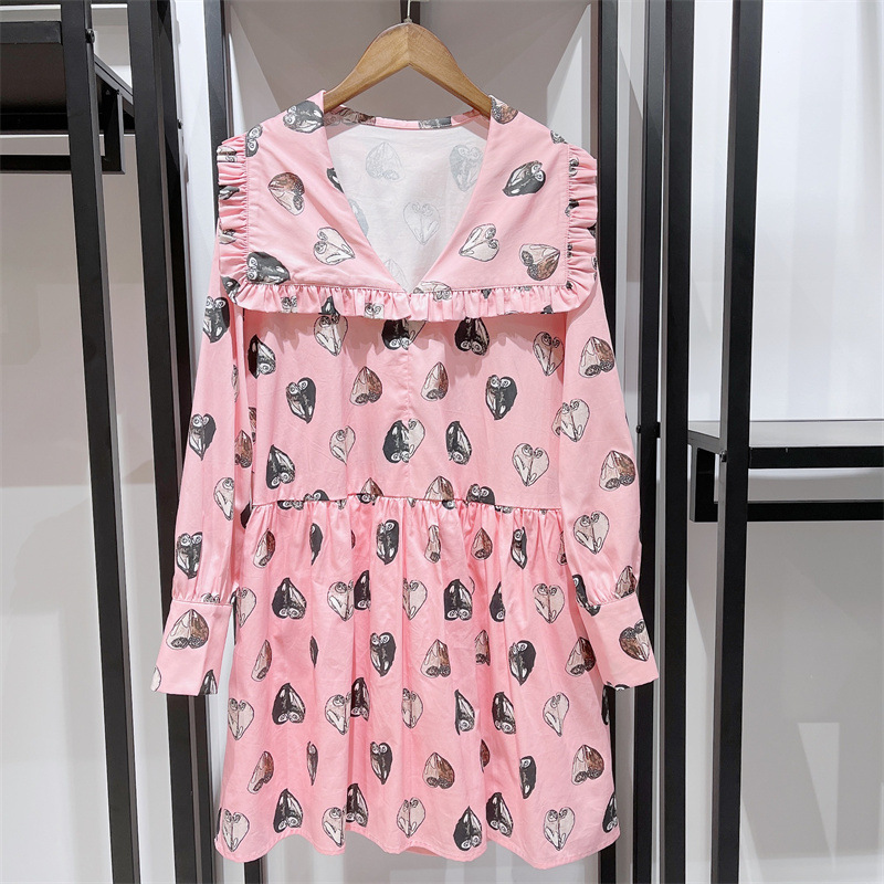 2022 Early Autumn New Loose Version V-neck Printed Sweet Long-sleeved Dress Women Dress alx