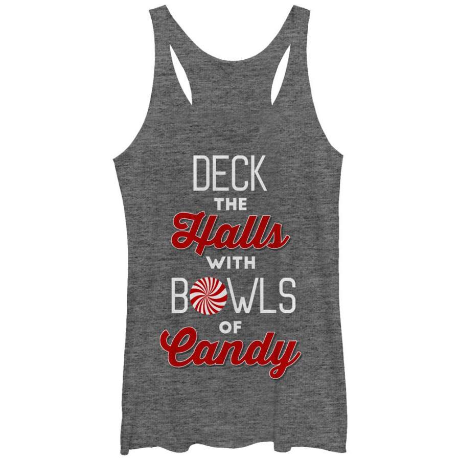 CHIN UP Women’s Christmas Candy Deck the Halls  Racerback Tank Gray Heather