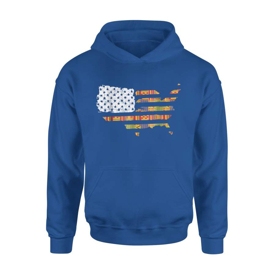 African Kente Cloth American Flag Pride Gift Premium Hoodie