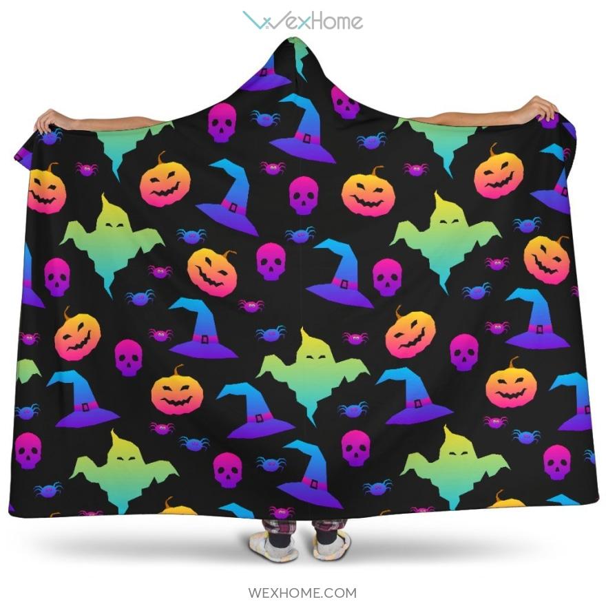 Colorful Halloween Background Hooded Blanket