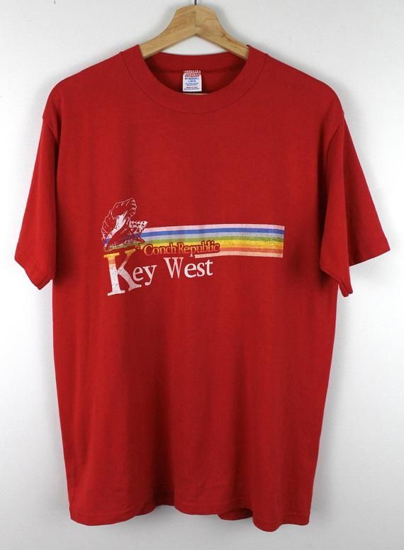 80S Vintage Key West Shirt Conch Republic Key West Graphic Shirt Key West Florida Rainbow Graphic Red Shirt Arge Shirt