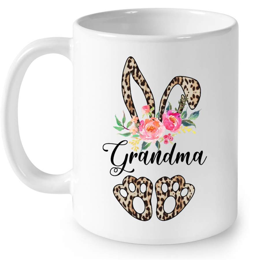 Grandma Bunny Leopard Print Floral Funny Thanksgiving Day Gift Ideas For Grandma Gigi Nana Mimi Women And Mom B – Coffee White Mug