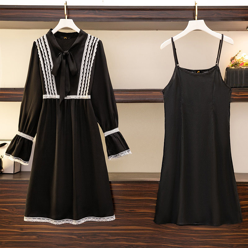 150Kg Plus Size Women’s Spring Fashion Loose V-Neck Dress Bust 153cm 5XL 6XL 7XL 8XL 9XL Temperament Two-Piece Suit Black White alx