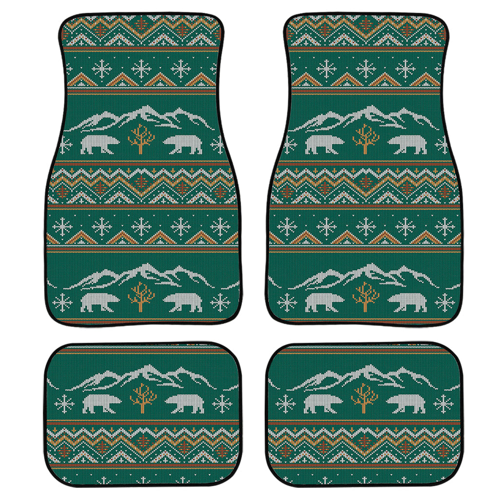 Polar Bear Knitted Pattern Print Front And Back Car Floor Mats, Front Car Mat