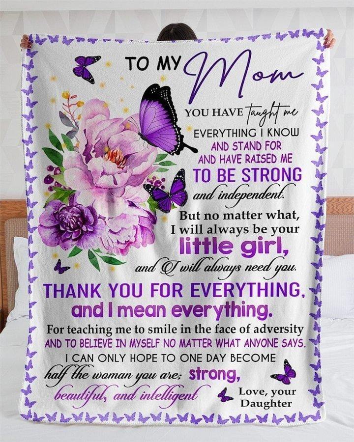 [Personalized Name] Purple Butterfly Thank You For Everything And I Mean Everything –  Gift For Mommy, Gift For Home Decor, Gift For Family  – Fleece Blanket