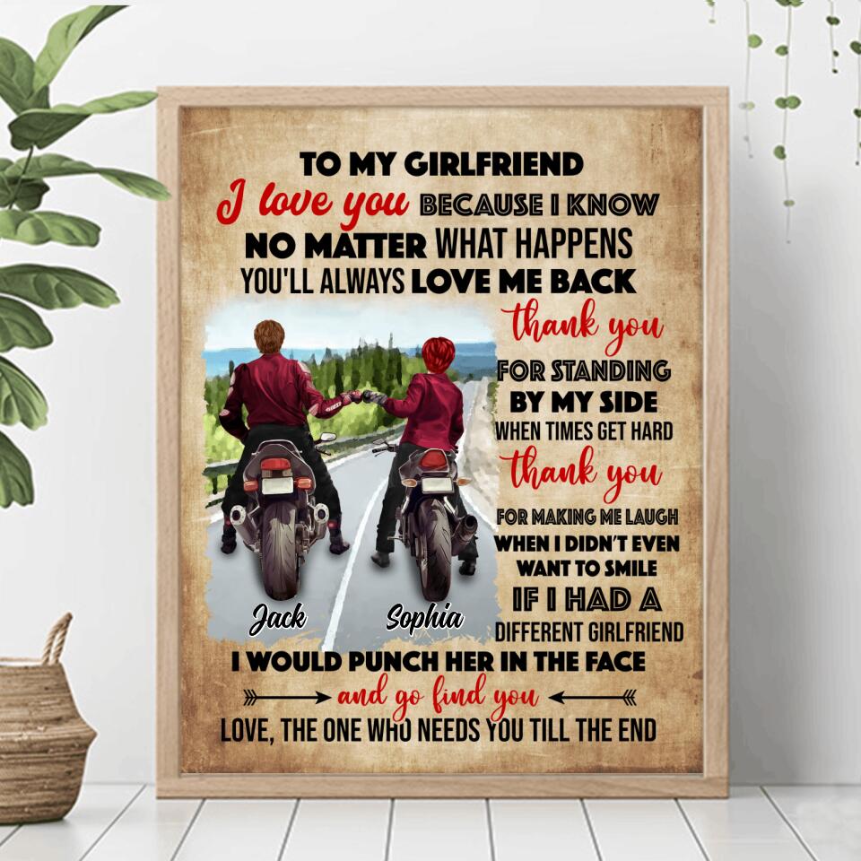 Custom Personalized Motorcycle Couple Poster – Gift Idea For Couple – To My Girlfriend