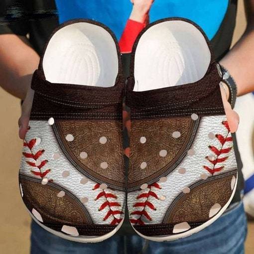 A Baseball Brown Pattern Clogs Shoes, Clog For Men Women