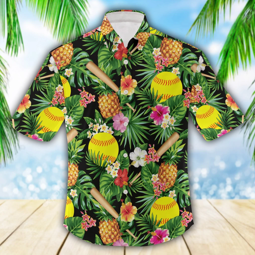 Pineapple Softball Tropical Print Polyester Hawaii Shirt Ha16161