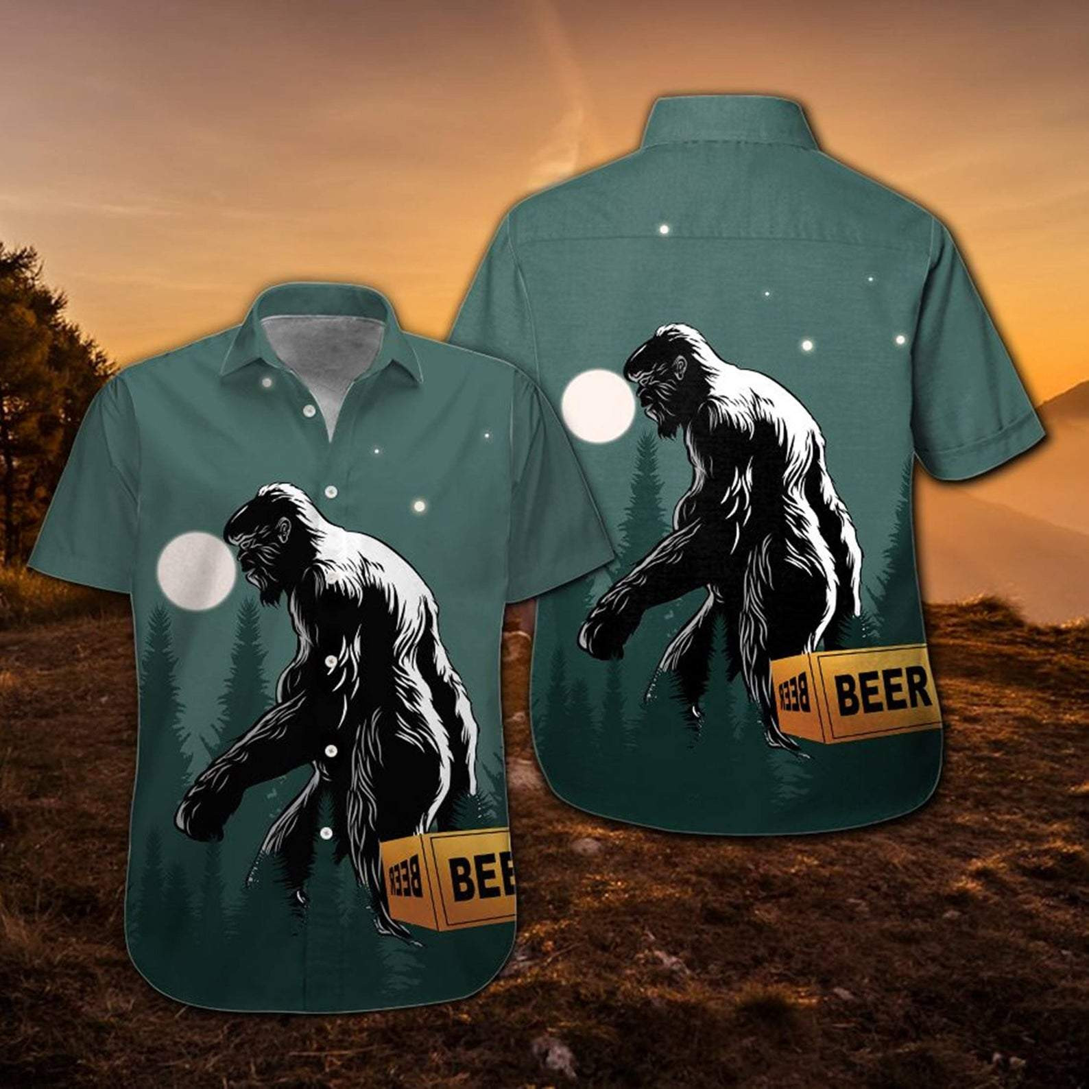 Bigfoot Sasquatch Carry Beer American Hawaii Aloha Shirts Dh Ha73014