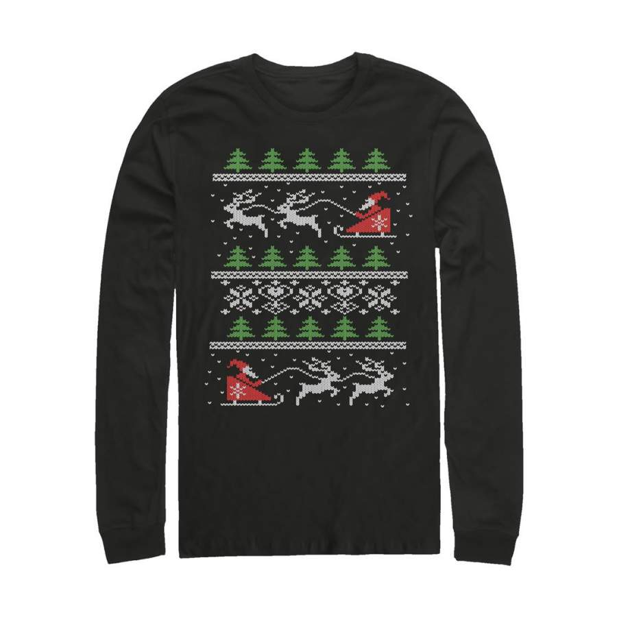 Lost Gods Men’s Ugly Christmas Santa’s Sled  Long Sleeve Shirt Black