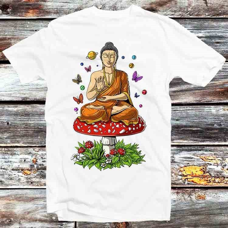 Magic Mushrooms Godess Buddha Butterfly Zen Om Yogas T Shirt Vintage Retro Gift Mens Womens Unisex Cartoon Anime Top Tee B821