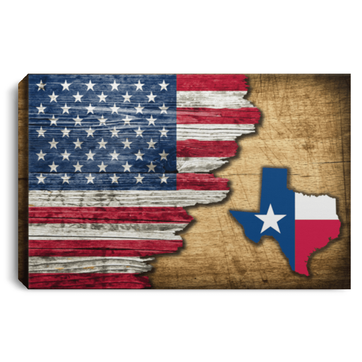 United States/Texas Flag Ripped Effect 12X8 Inches Landscape Canvas .75In Frame