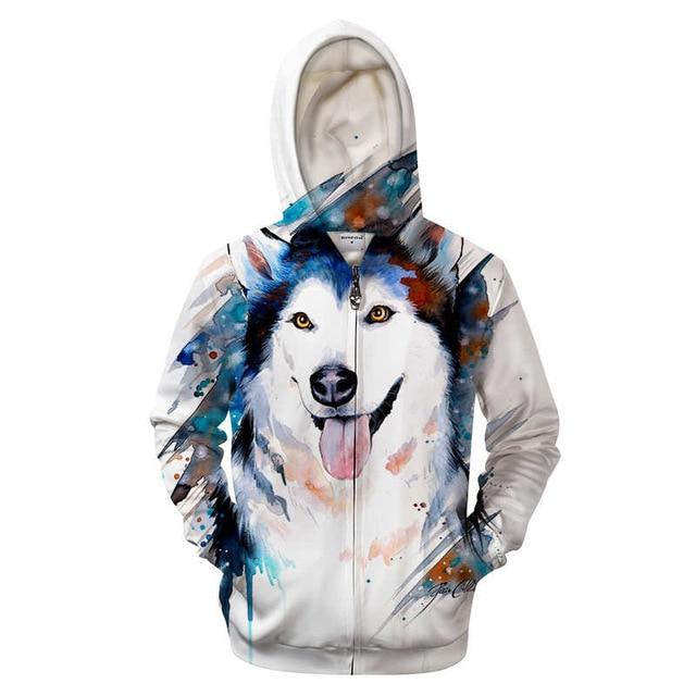 Colorful Husky Zip-up Hoodie