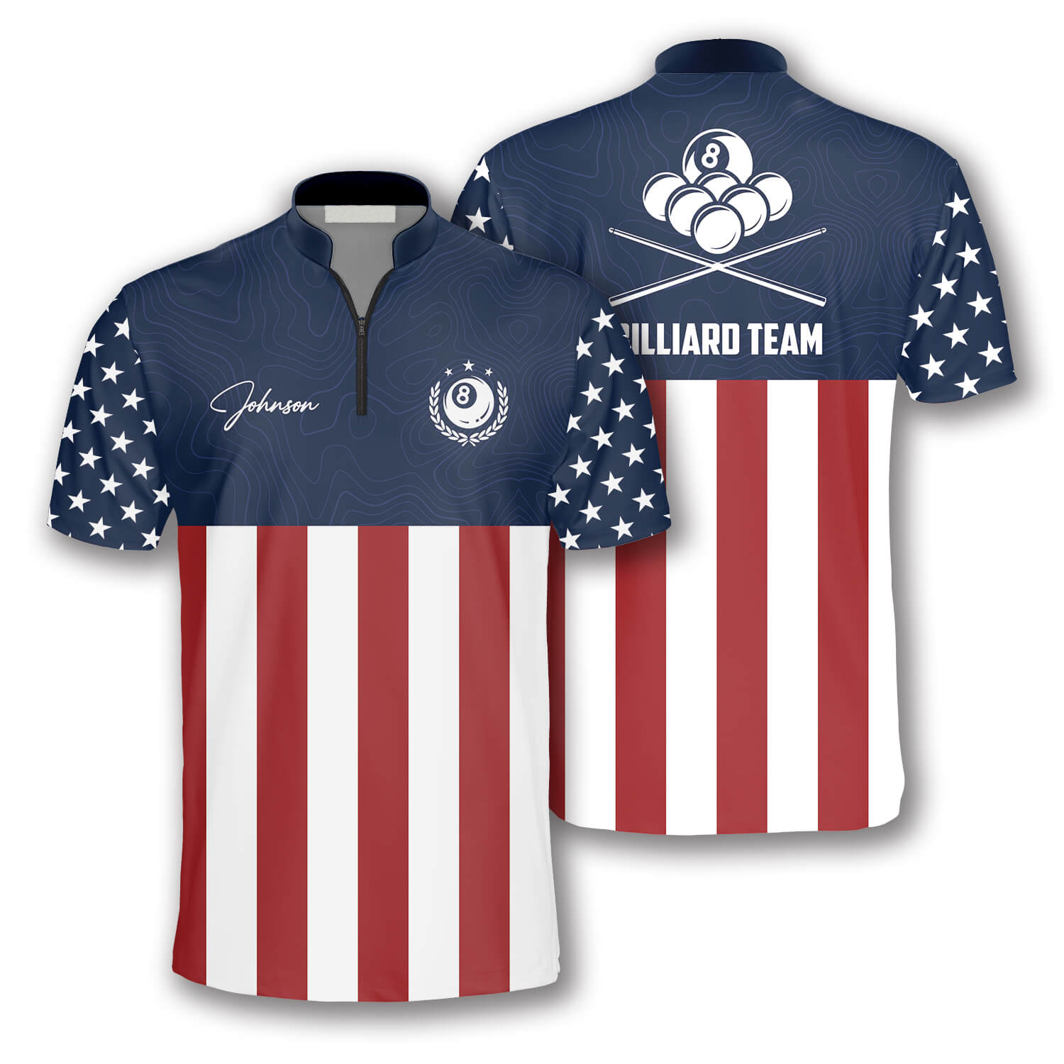 8 Ball Patriotic Flag Navy Custom Billiard Jerseys For Men, Uniform Shirt For Billiard Player, Flag Shirt