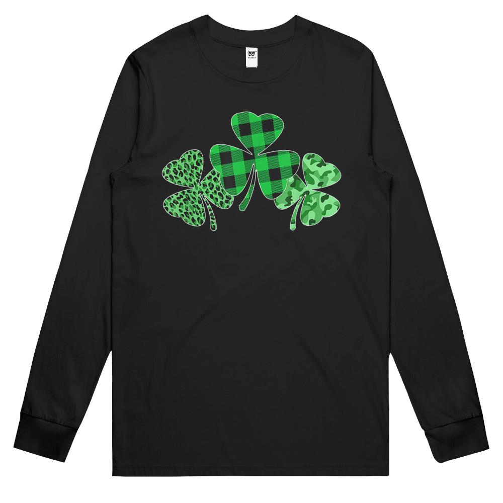 Plaid Shamrock Leopard Camouflage Funny St Ptricks Day Gift Long Sleeve T Shirts