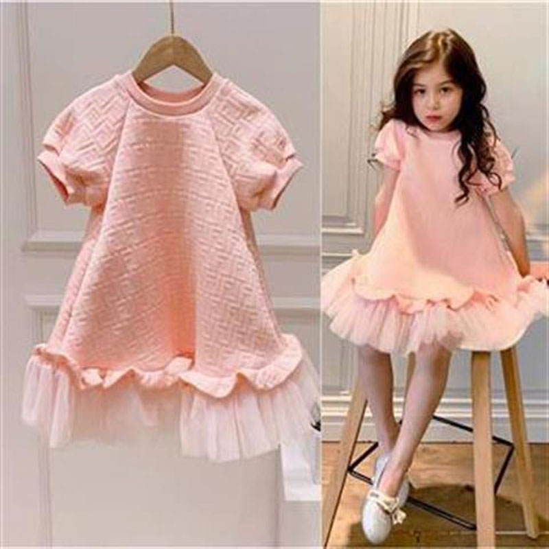 Spring and Summer Fashion Kids Clothes New Child Girl Pink Western Style Girls Short Sleeve Princess Dress Toddler Girls Dress alx