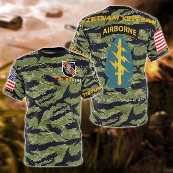 Army -5Th Special Forces Group (Airborne) – Vietnam Veteran – Military Tiger Stripe Jungle Camouflage Shirt