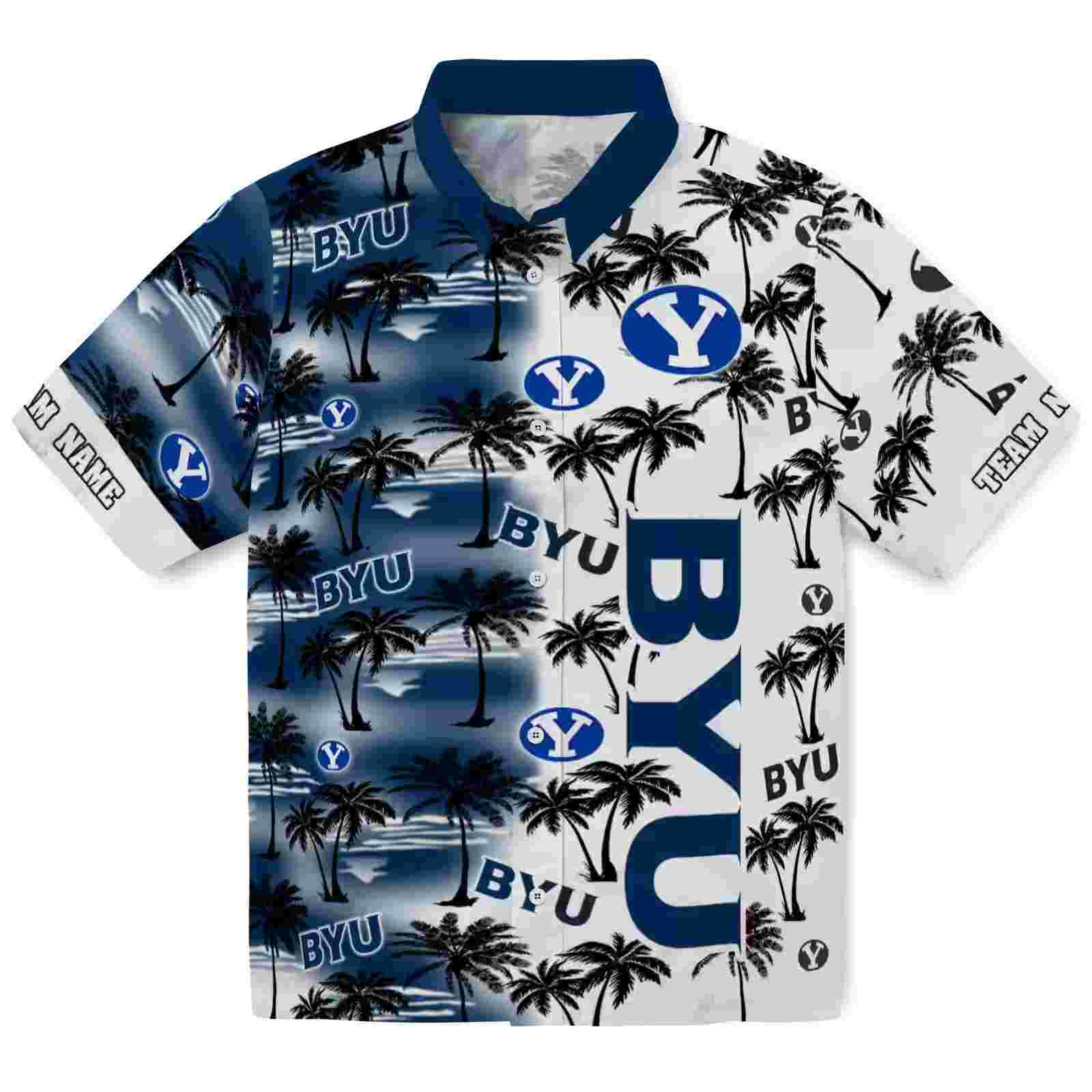 Custom Byu Cougars Palm Silhouettes Blue Hawaiian Shirt