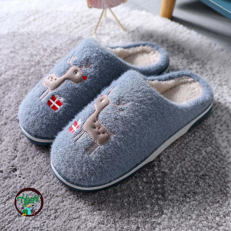 New Winter Warm Slippers Women Men Indoor Slipper Christmas Deer Lovers Home Floor Shoes Female Male House Cartoon Slides