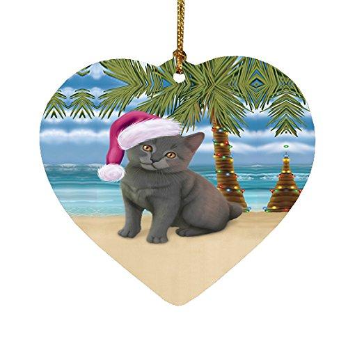 Summertime Chartreux Kitten On Beach Christmas Heart Ornament Por2194