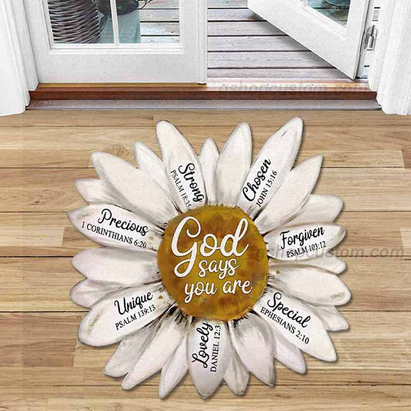 Shaped Doormat Daisy Flower Jesus Easter Day Rug – God Say You Are Doormat Carpet – Sdm-A0030