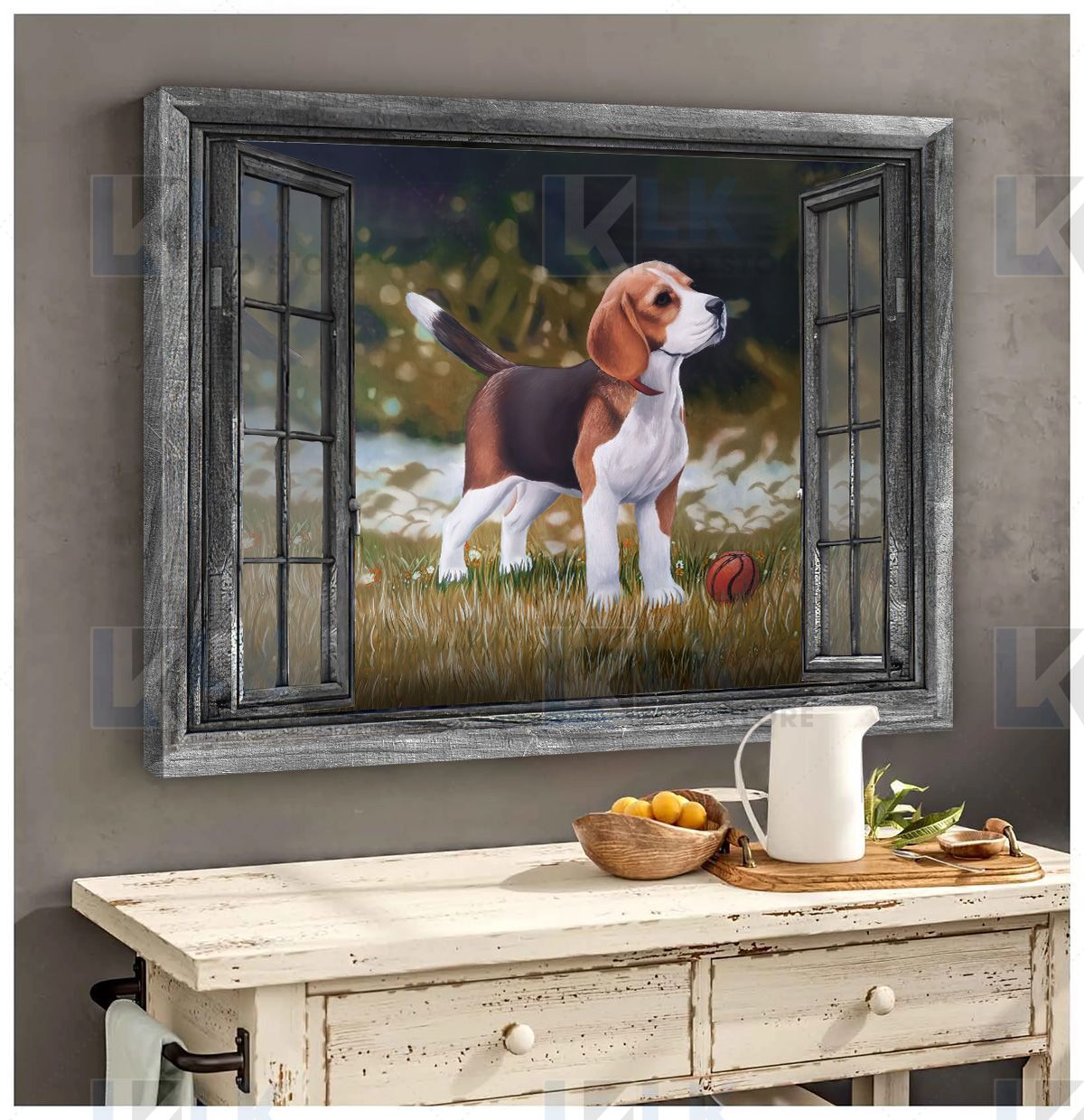 BEAGLE – CANVAS Window V2 [ID3-N] | Framed, Best Gift, Pet Lover, Housewarming, Wall Art Print, Home Decor