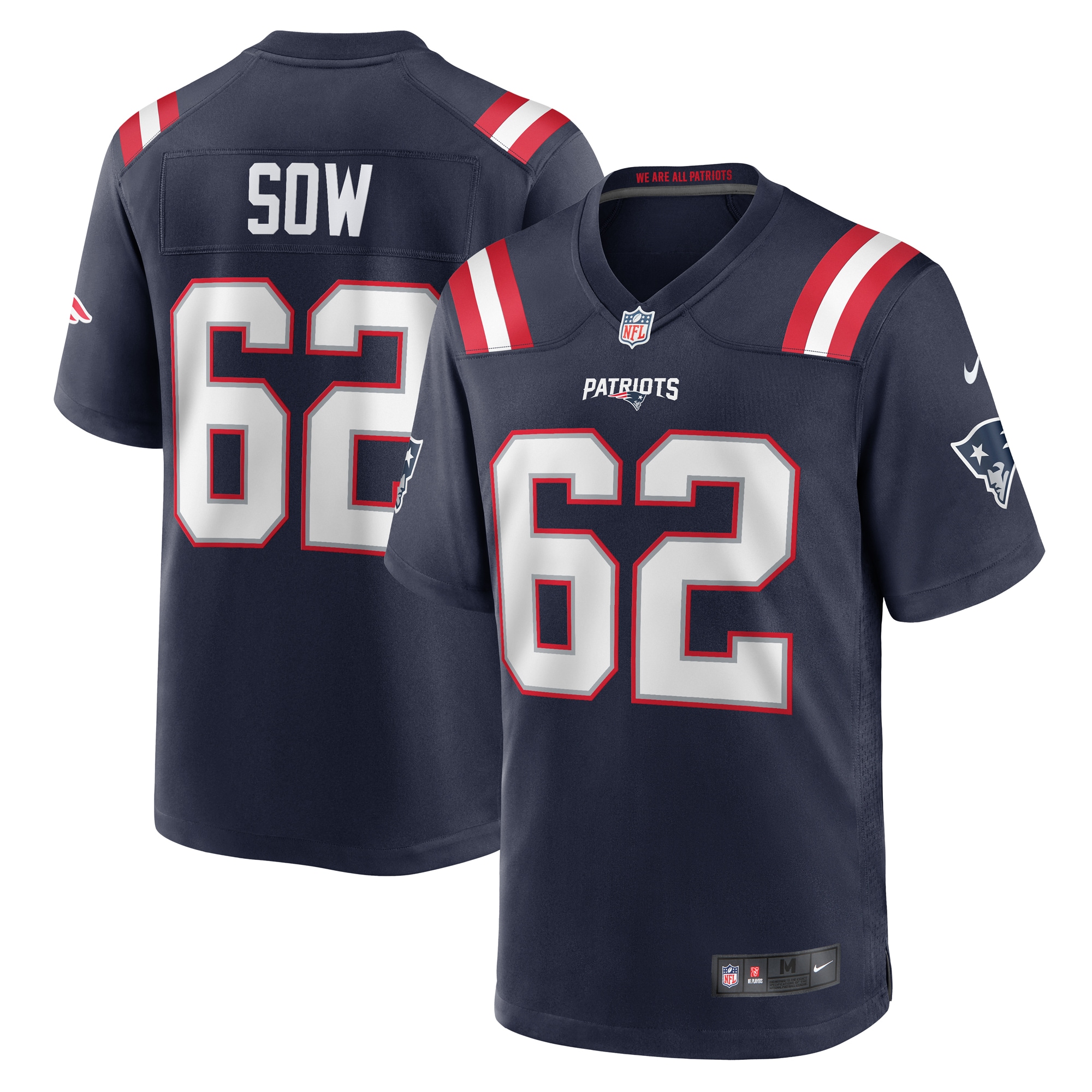 Men’s New England Patriots Sidy Sow  Navy Team Game Jersey