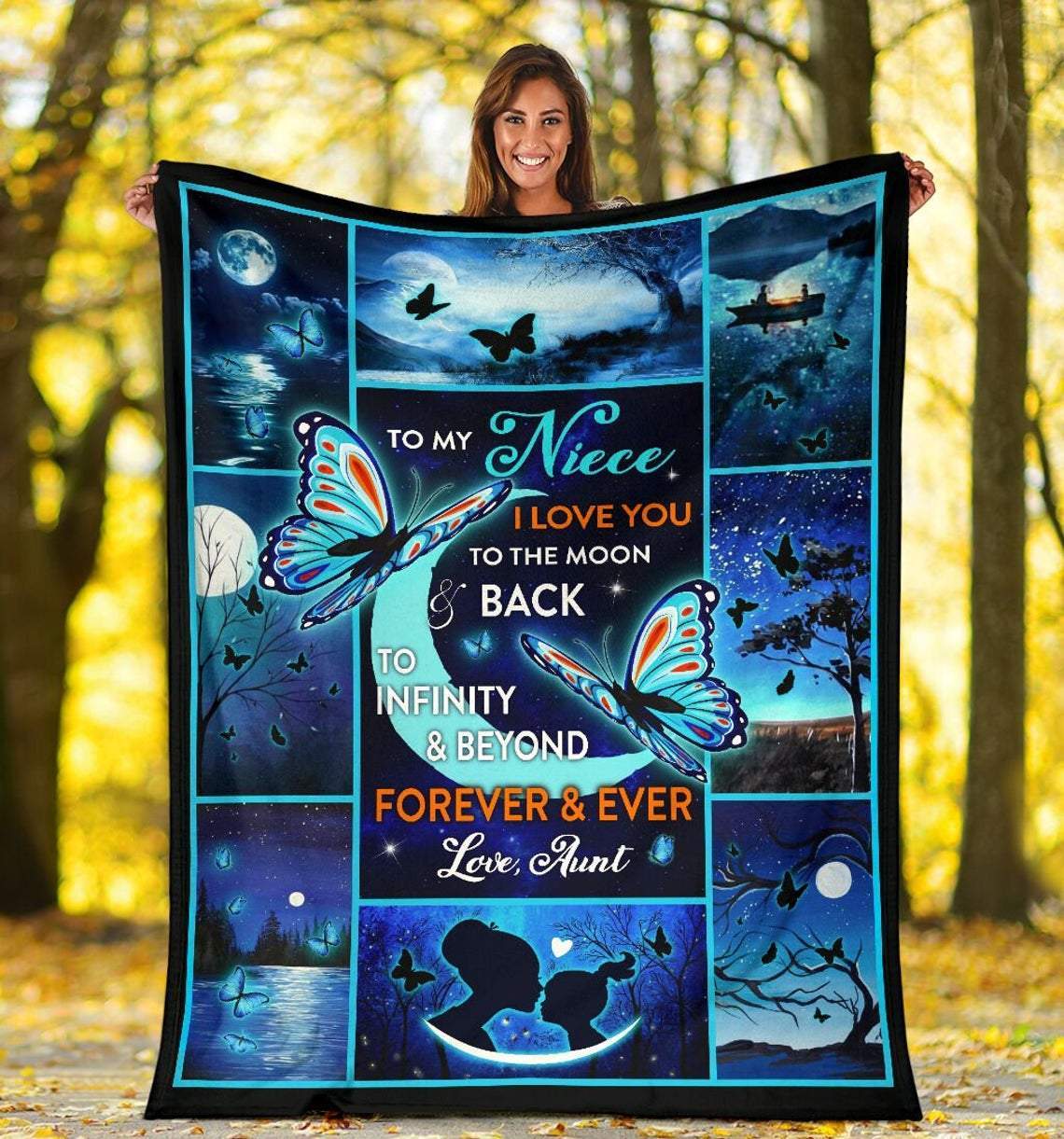 To My Niece I Love You To The Moon And Back Fleece Blanket Animal Gift For Family,Birthday,Niece,Butterflies Lover Gift Home Decor Bedding Couch Sofa Soft And Comfy Cozy