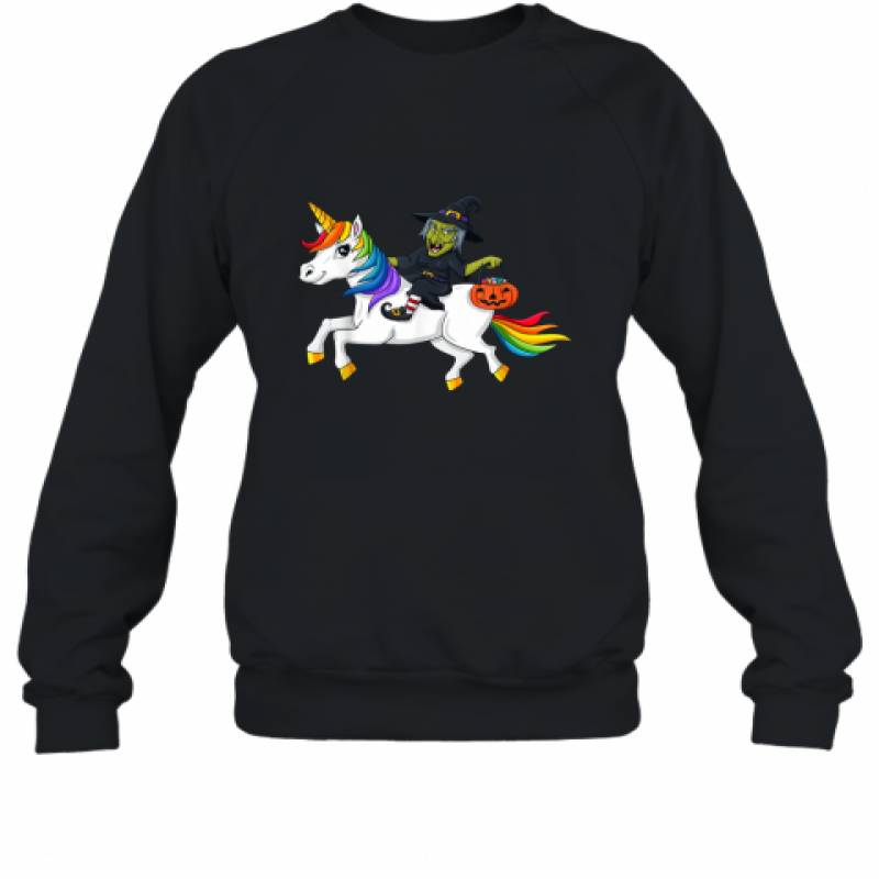 Witch Riding Unicorn Funny Halloween Girls shirt Sweatshirt