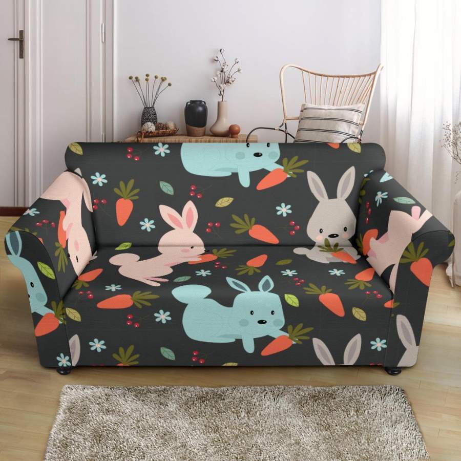 Carrot Rabbit Bunny Pattern Print Loveseat Cover