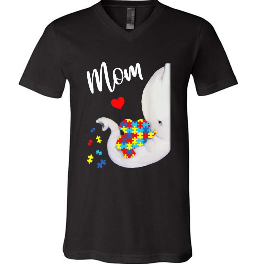 Autism Awareness Autism Elephant Mom – Canvas Unisex V-Neck Shirt