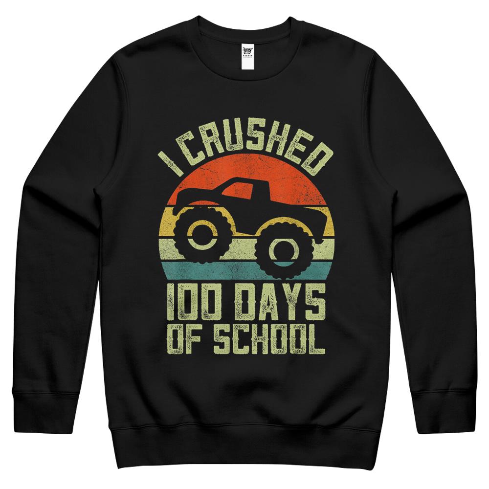 I Crushed 100 Days Of School Truck Vintage Shirt, Kids Boys Crewneck Sweatshirt