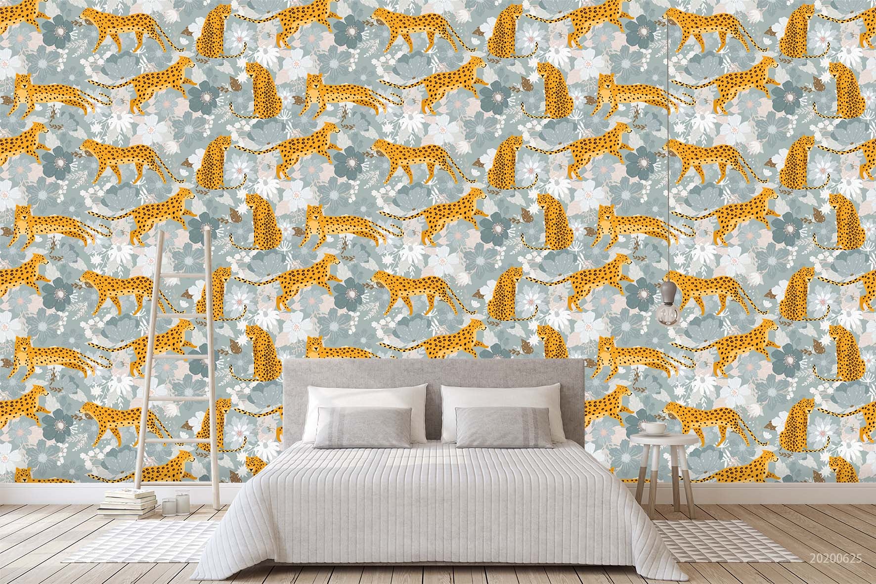 3D Leopard Grey Floral Wall Mural Wallpaper A266 Lqh