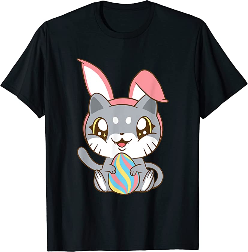 Adorable cartoon cat design with Easter bunny ears T-Shirt