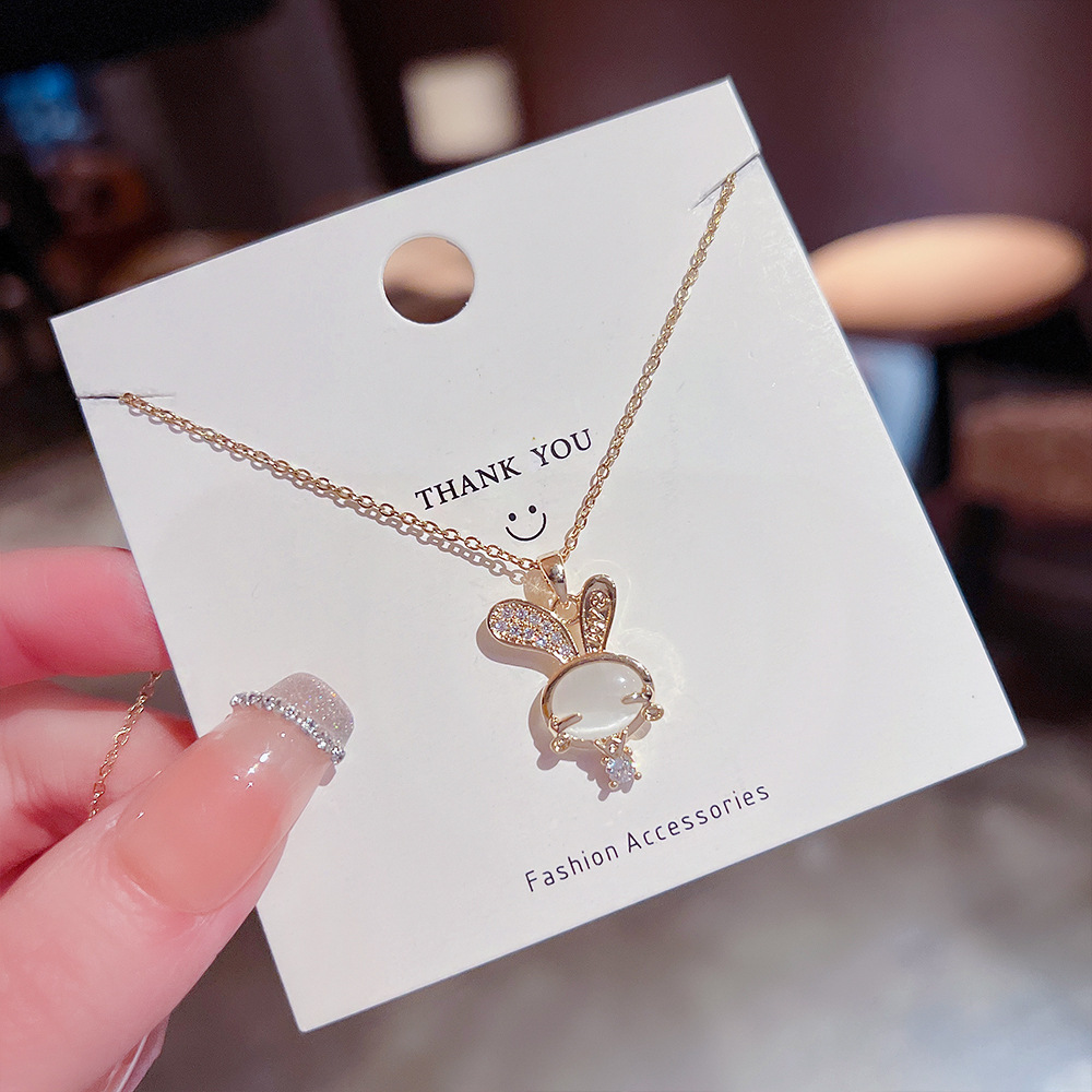 Stainless steel Cute Bunny Pendant Necklace for Women Jewelry Chains Necklaces Zirconia Luxury Choker Korea Wholesale alx