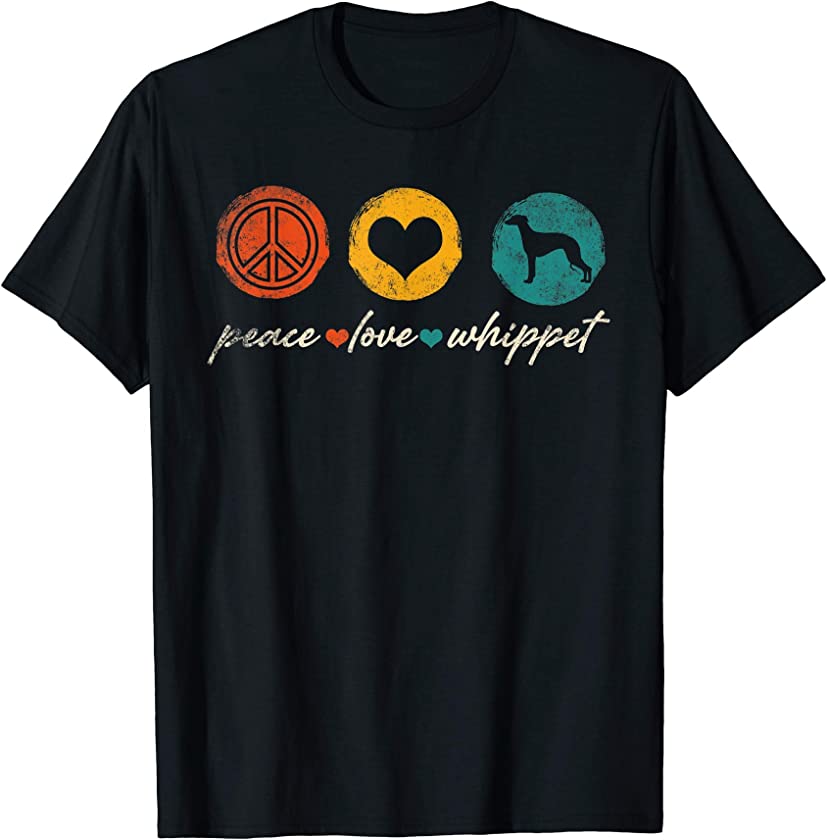 Vintage Peace Love Whippet Dog Lover Gifts T-Shirt