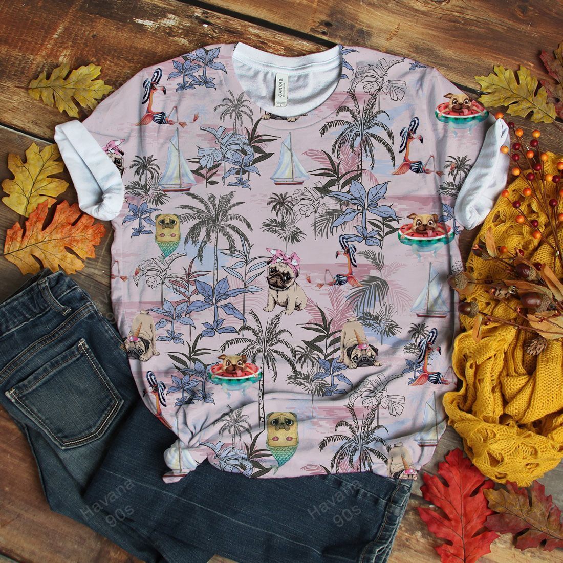 Pug T-shirt Hawaii Tropical