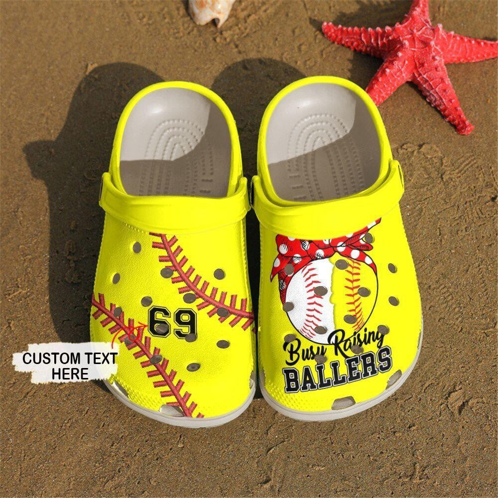 Number Busy Raising Ballers Softball & Baseball Mom Yellow Crocss Classic Clog Shoes