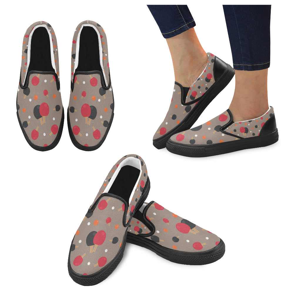 Ping Pong Pattern Black Women’s Slip-on Canvas Shoes