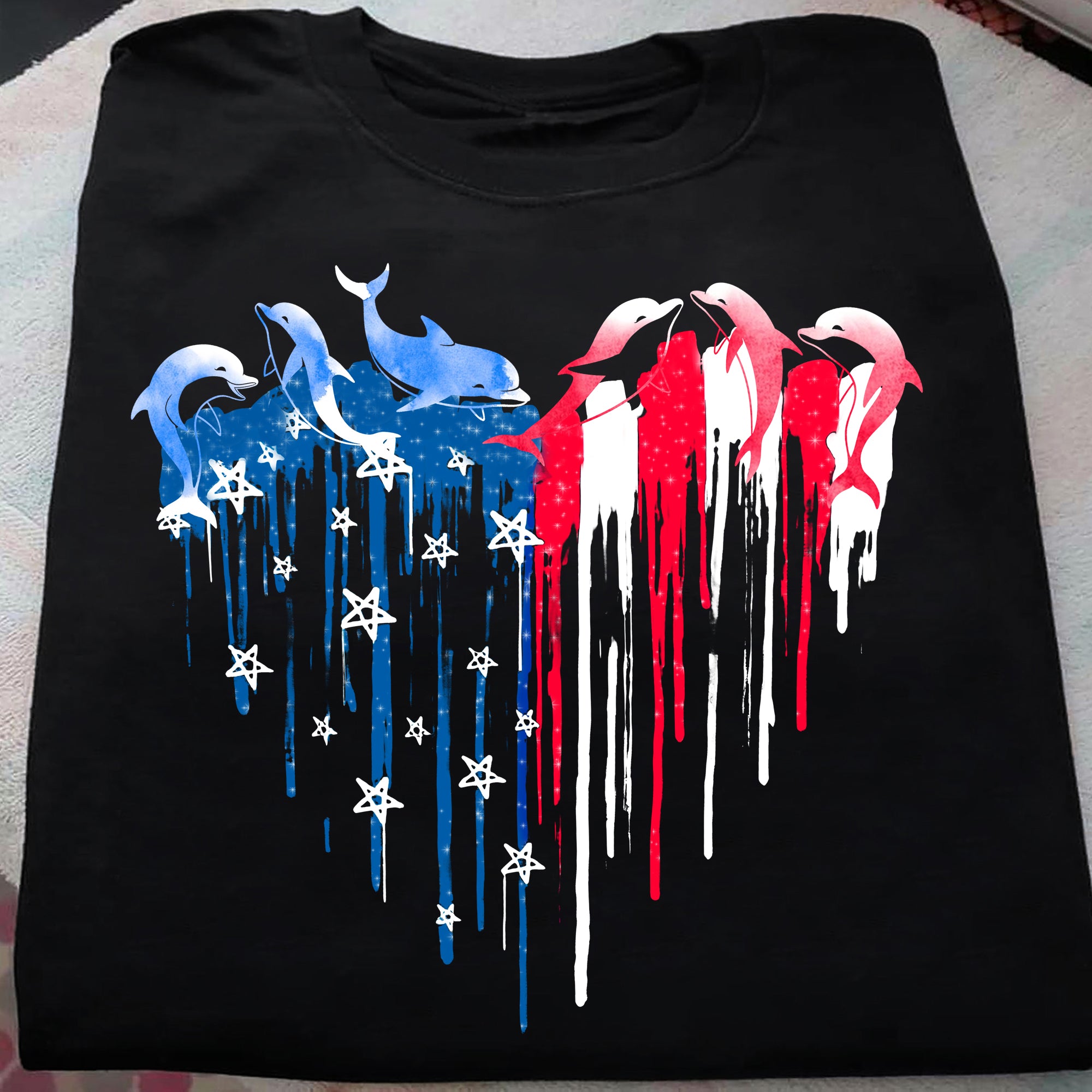 Dolphin Heart American Flag Pattern Gift Standard/Premium T-Shirt