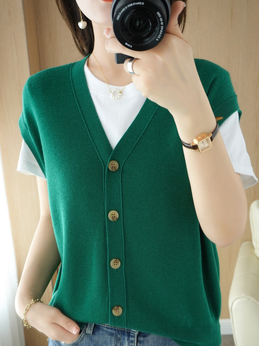 2022 Spring New Wool Knitted Vest Cardigan Women’s Sleeveless Waistcoat Sweater Is Thin To Wear alx