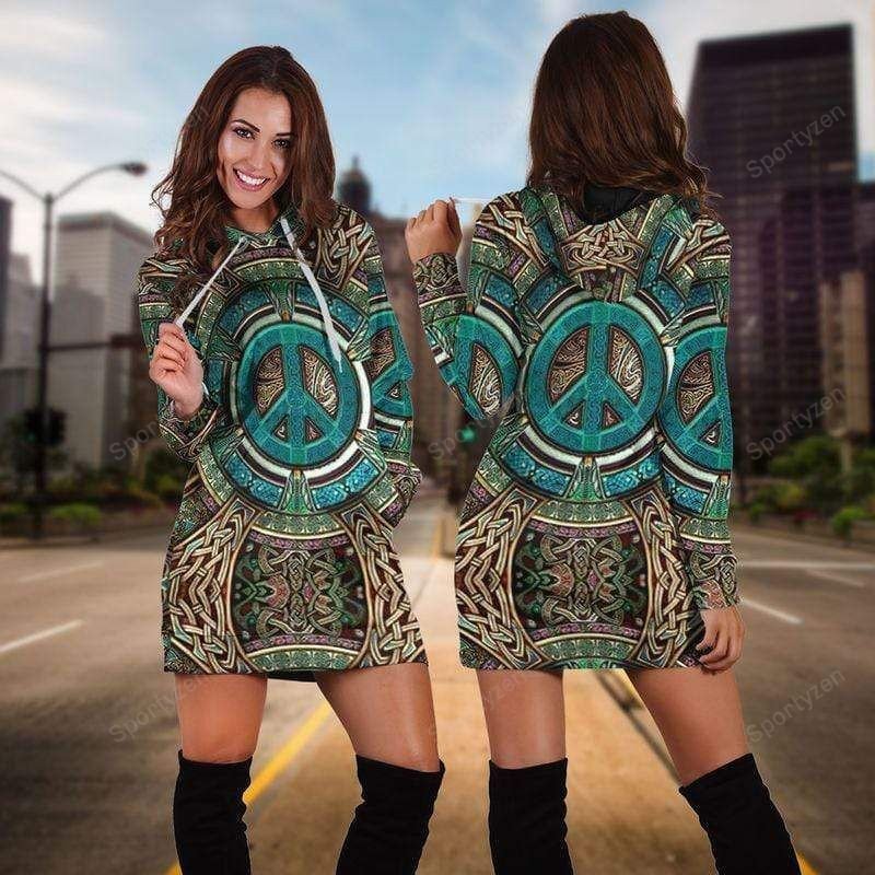 Hippie Peace Sign Hipster Hoodie Dress 3D