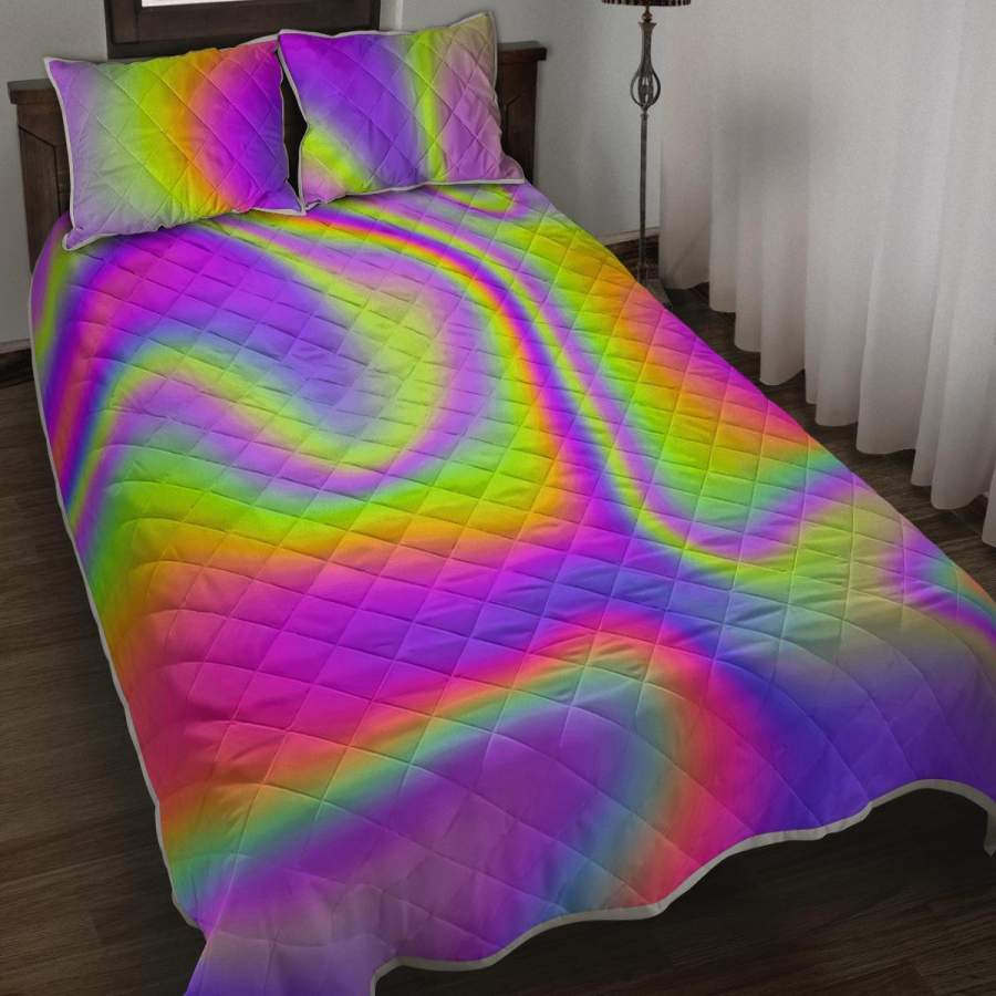 Abstract Holographic Trippy Print Quilt Bed Set