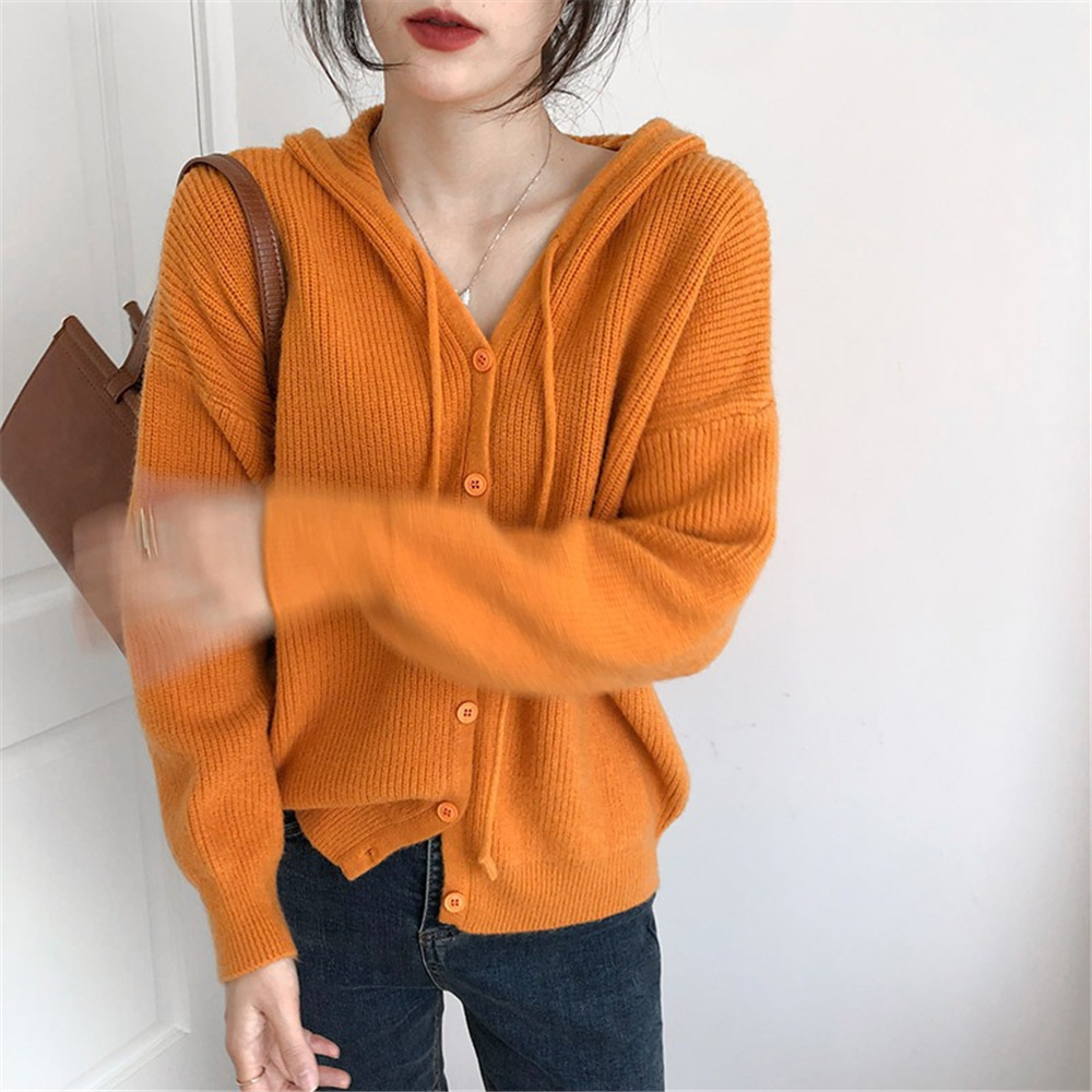 6 Color Women Warm Cardigan Solid Color Long Sleeve Single Breasted Drawstring Hooded Sweater Top Autumn Winter Jumpers alx