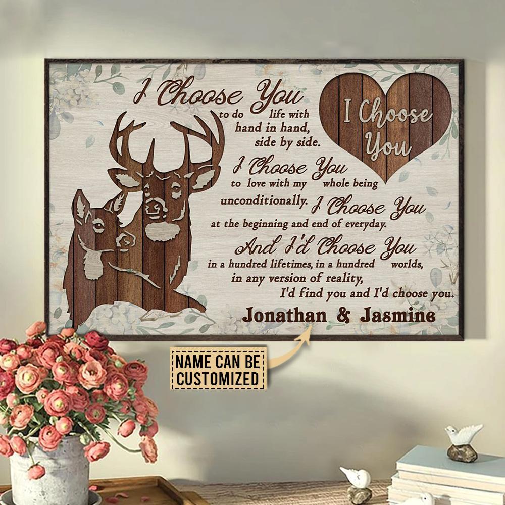 Aeticon Gifts Personalized White Wood Deer Couple I Choose You Canvas Mom Dad Gift Home Decor