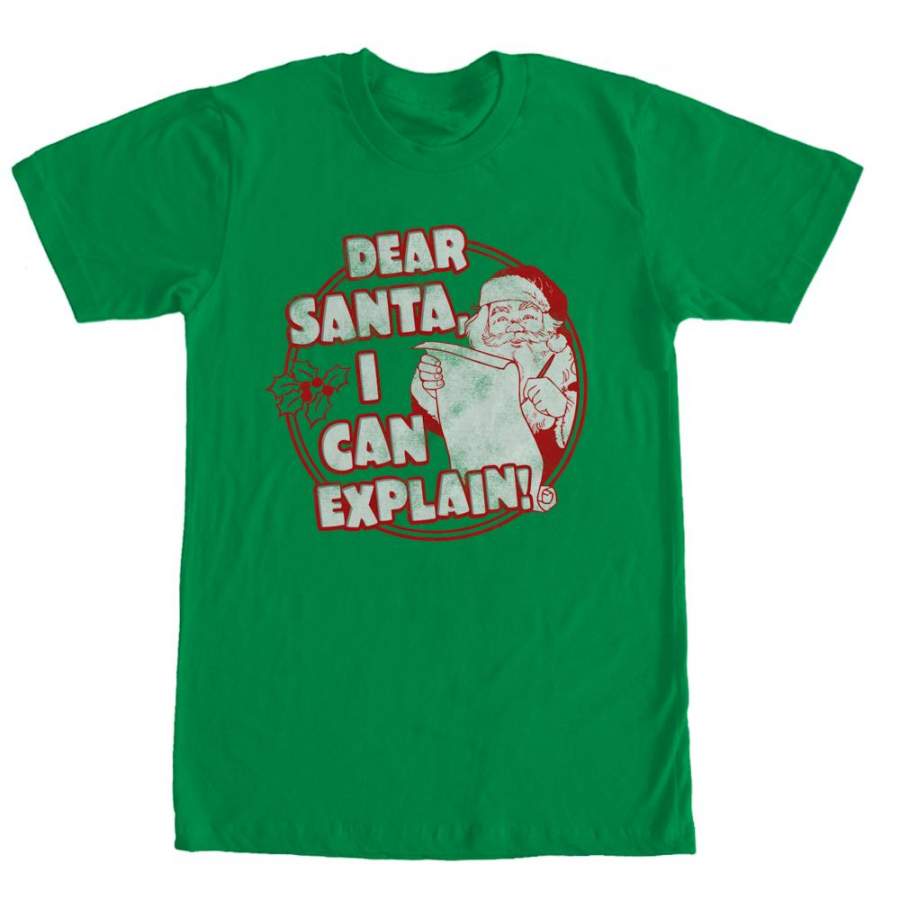 Lost Gods Men’s Christmas Santa I Can Explain  T Shirt Kelly Green