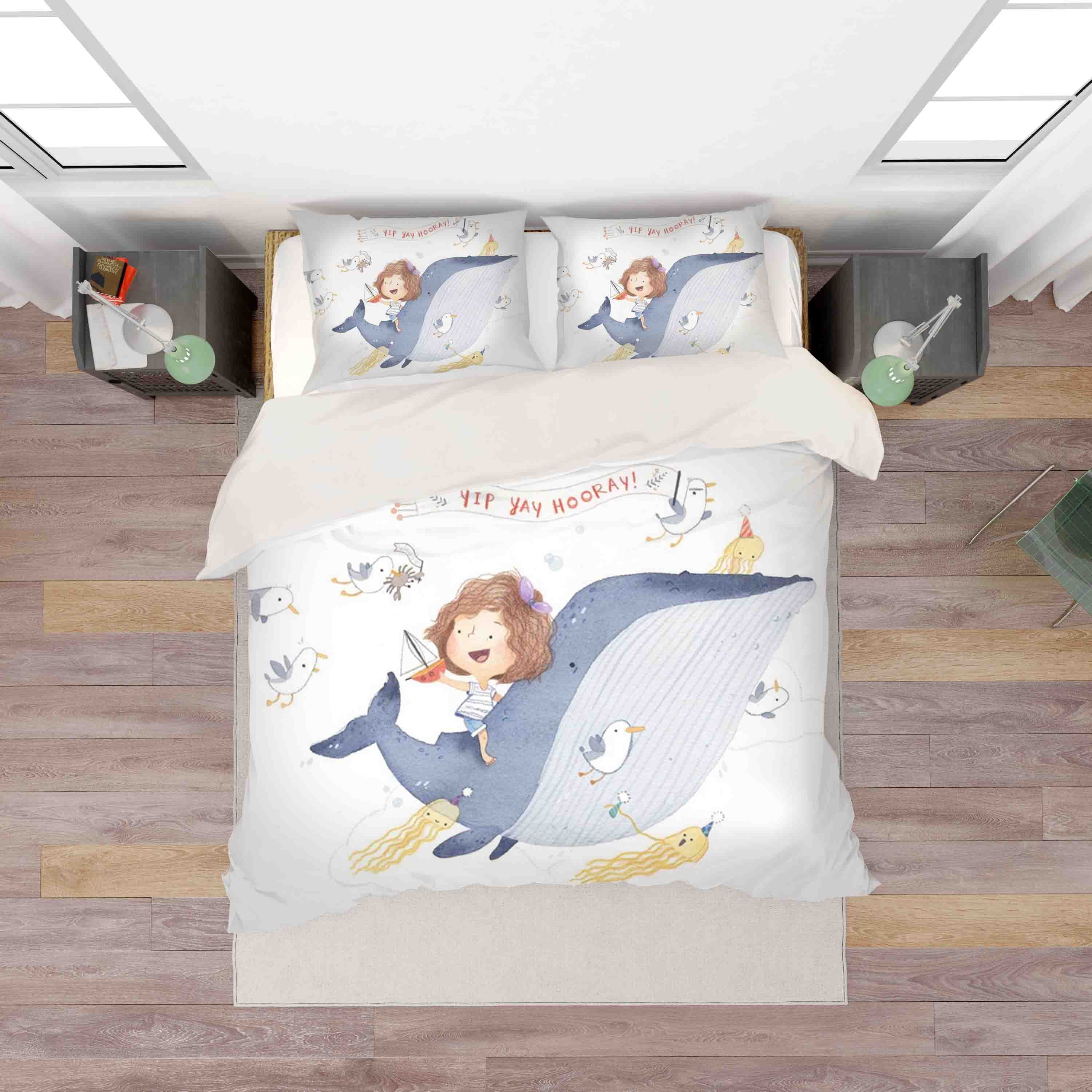 3D Cartoon Shark Girl Sailboat Jellyfish Quilt Cover Set Bedding Set Duvet Cover Pillowcases Sf054